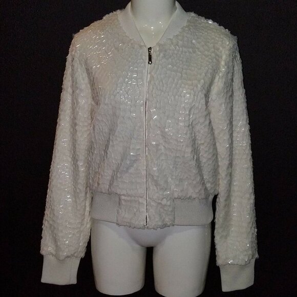 NWT Paparazzi by Biz White Jacket Full-Zip Ivory Faux Feather ~ Fits Approx MED? - Picture 1 of 10